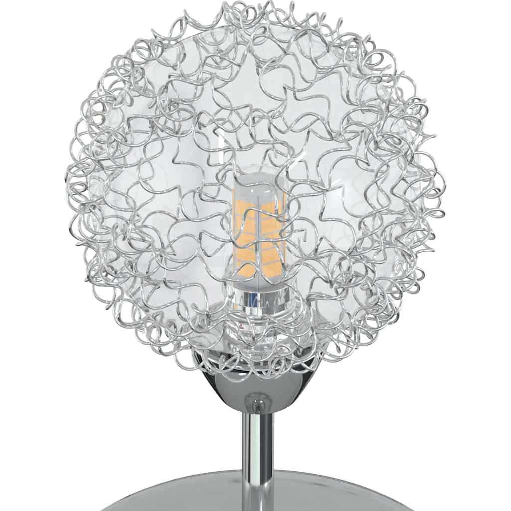 Lattice shade close-up: glass globe wrapped in aluminium wire