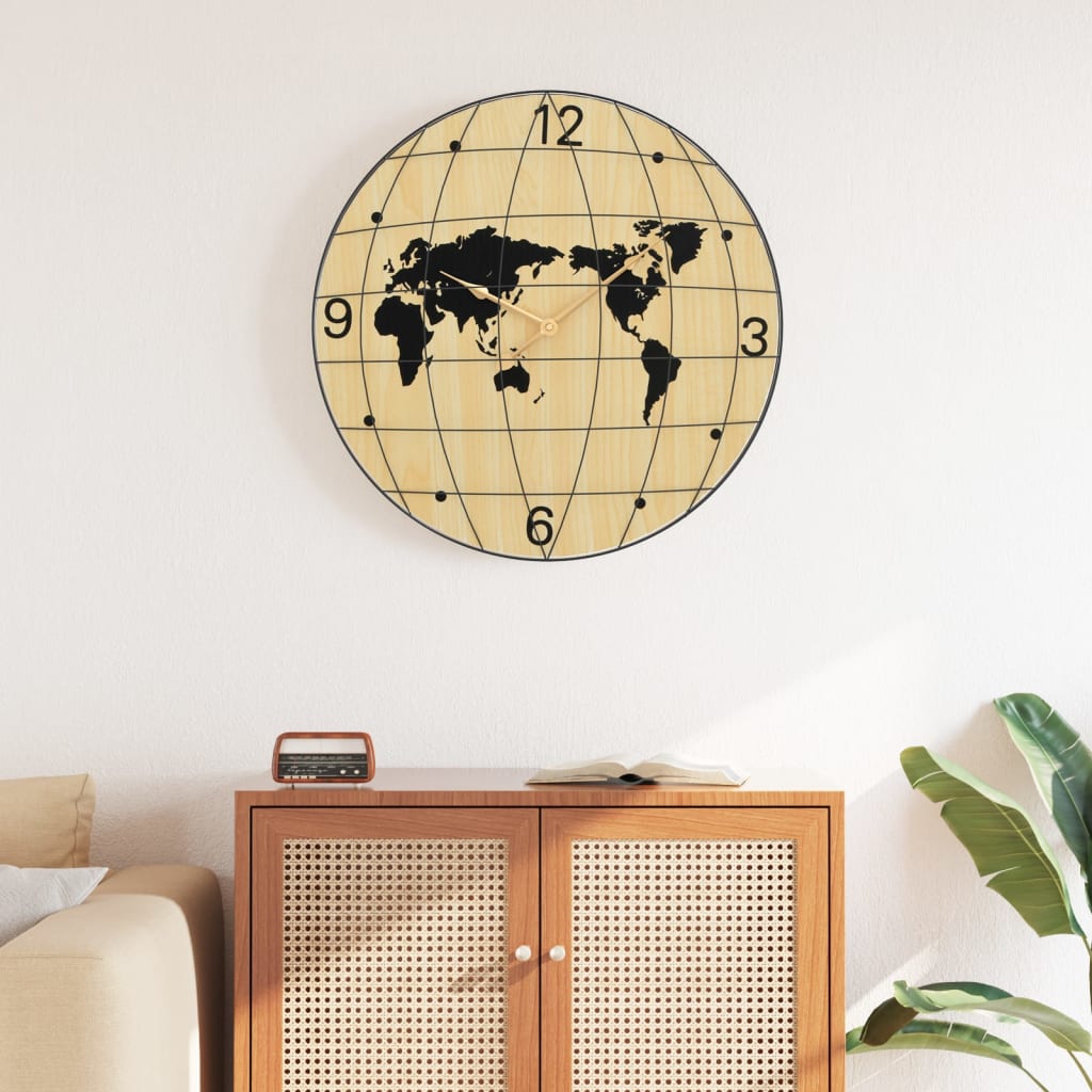 Wall Clock, Yellow and Black, Ø50 cm, Wood