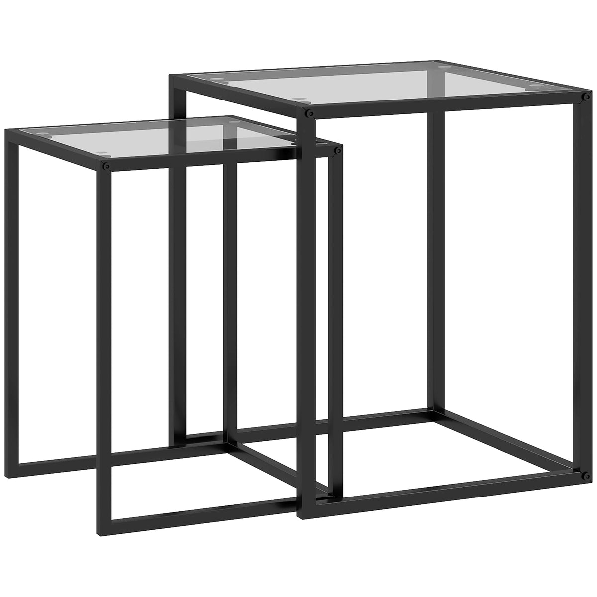 Set of 2 Stackable Side Tables, Steel Legs, Black