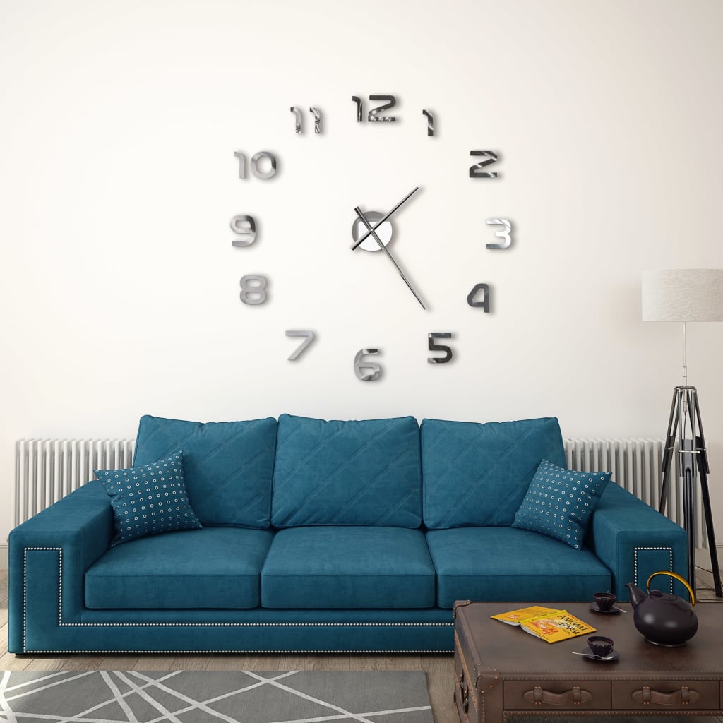 3D Wall Clock, Modern Design, 100 cm XXL, Silver