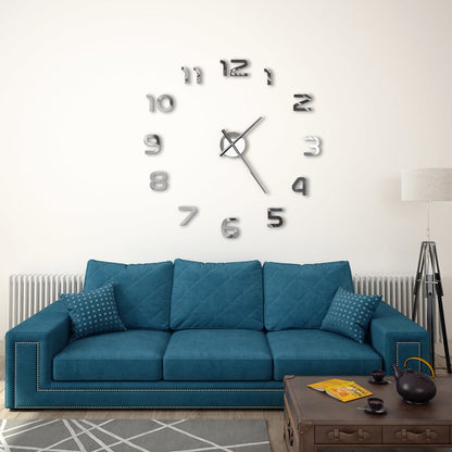 3D Wall Clock, Modern Design, 100 cm XXL, Silver