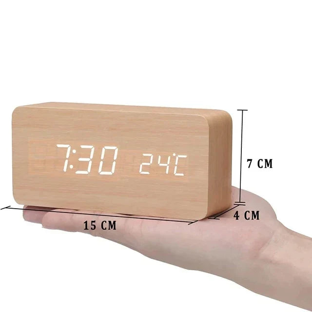 Tempo radio-controlled wooden LED clock
