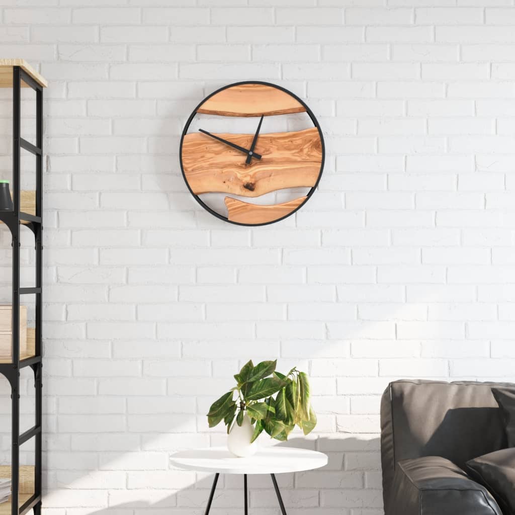 Wall Clock, Ø35 cm, Iron and Olive Wood