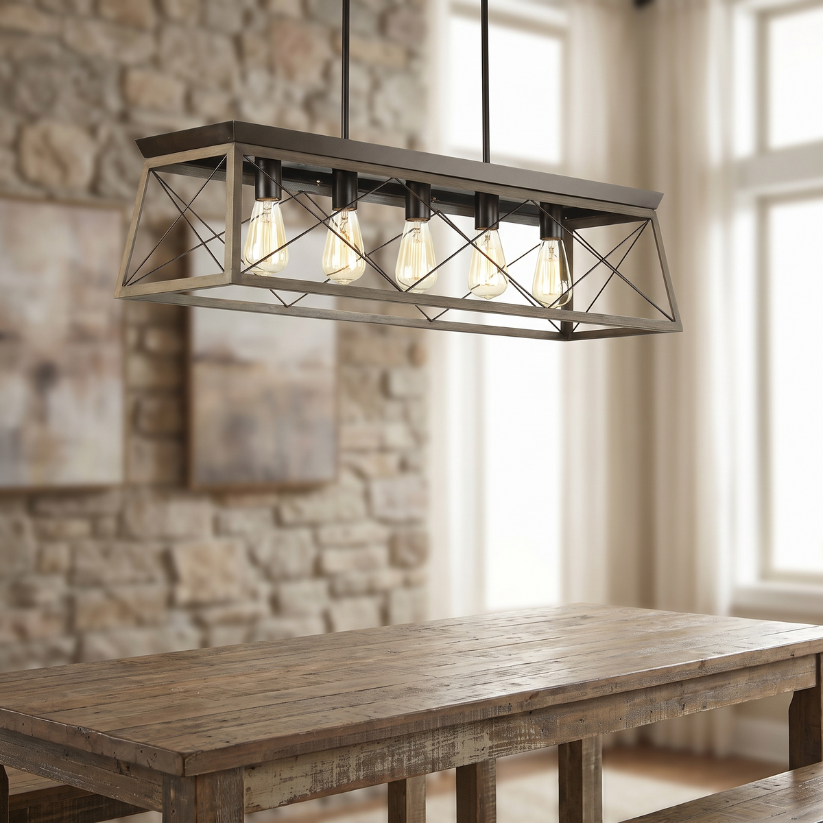 Foundry timber and iron chandelier — iwt1