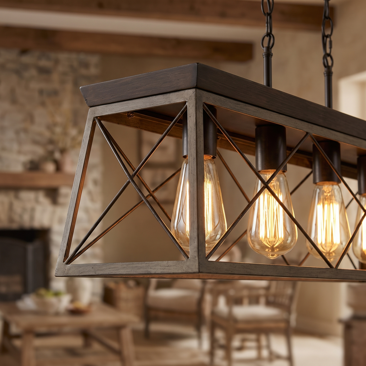 Foundry timber and iron chandelier — iwt2