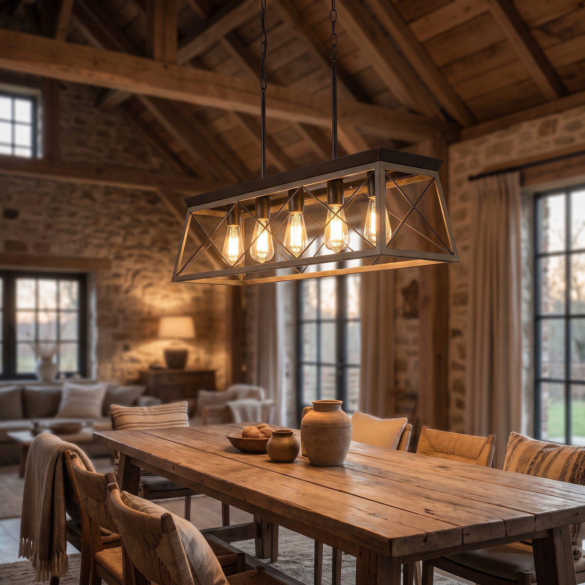 Foundry timber and iron chandelier — iwt3