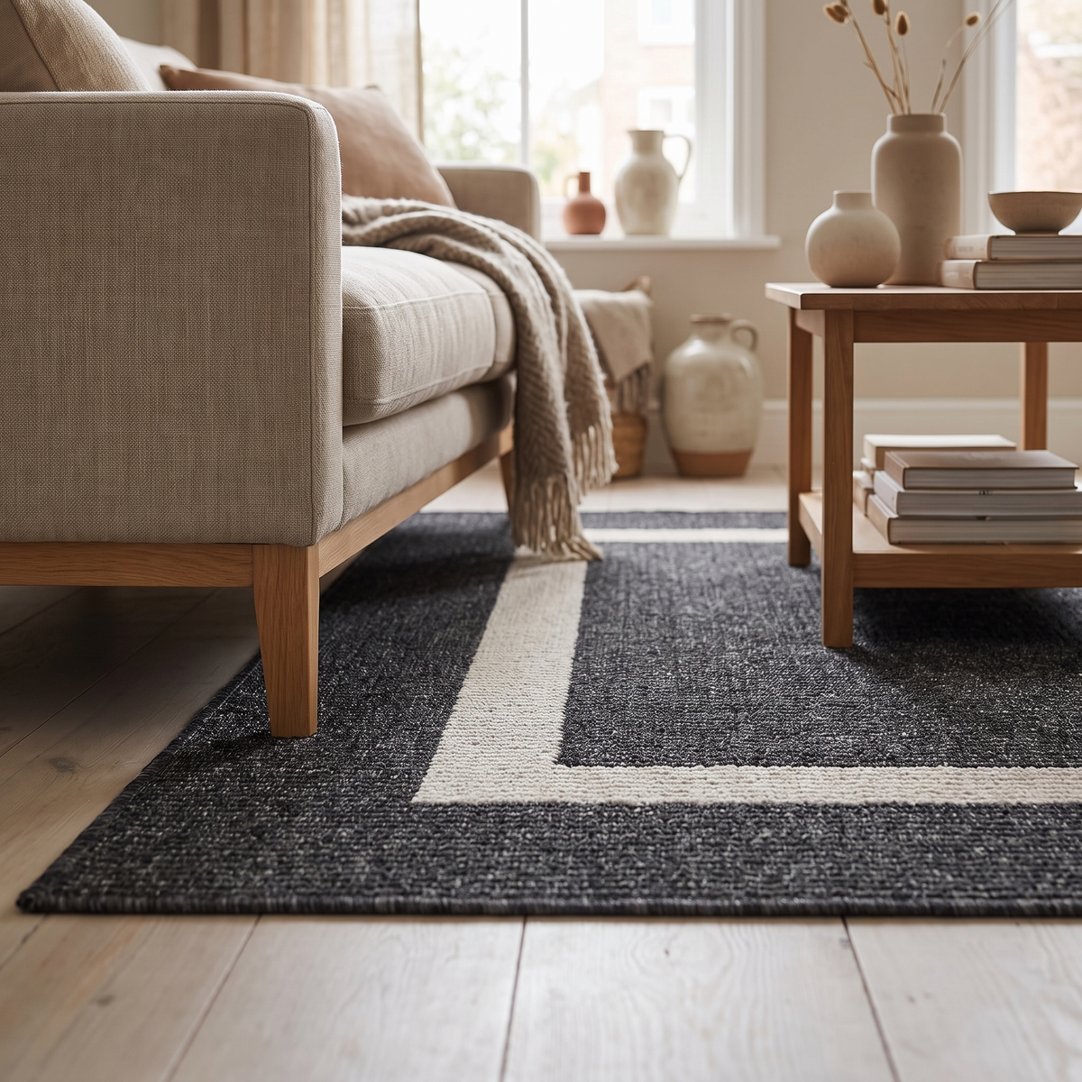 Quadra bordered floor rug — iwt1