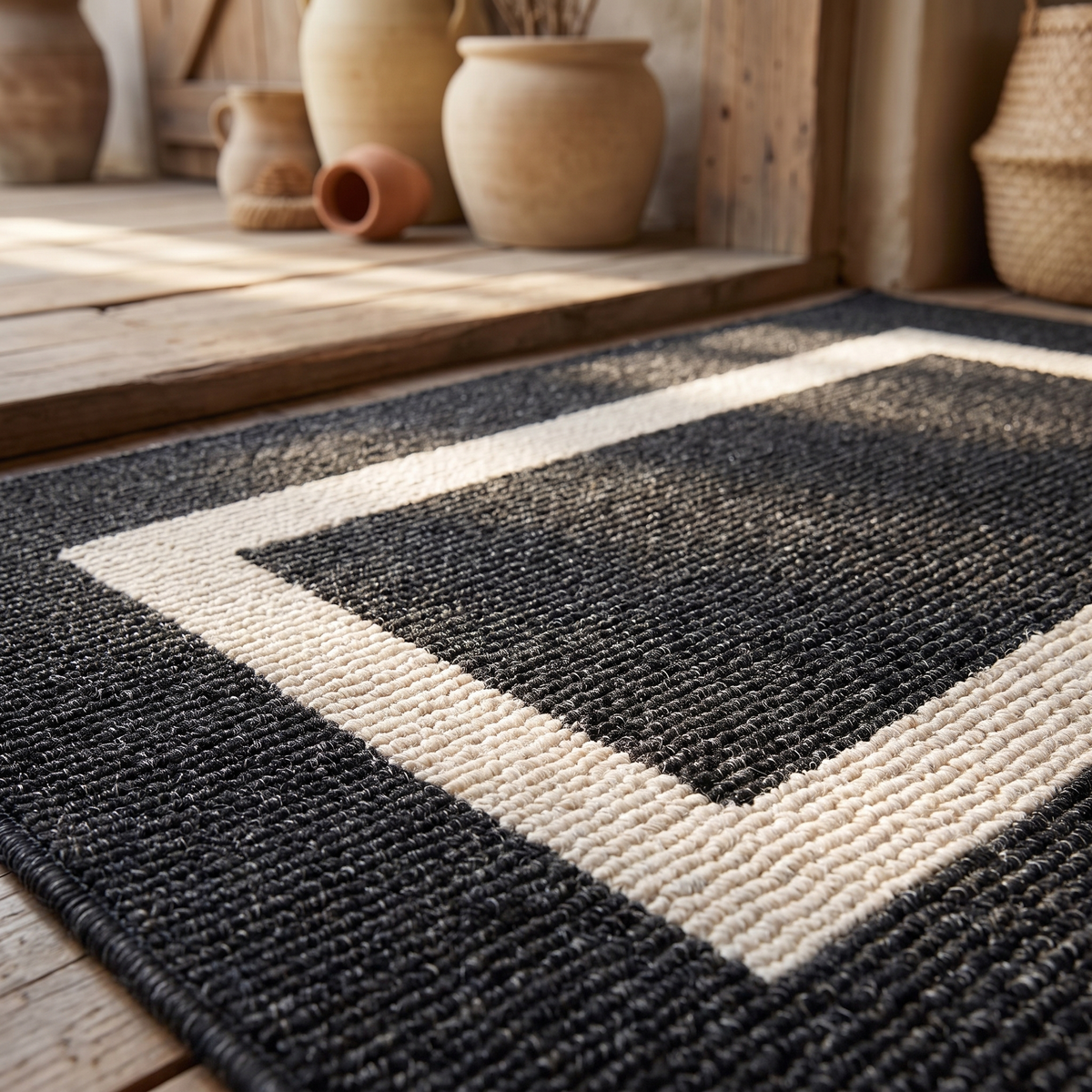 Quadra bordered floor rug — iwt2