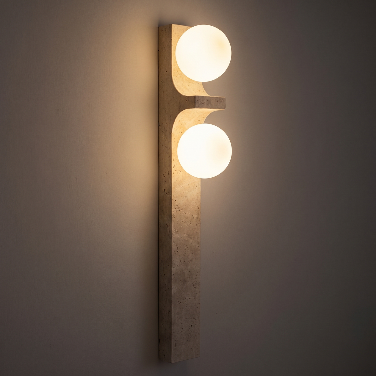 Dune sandstone strip wall light with both globes lit