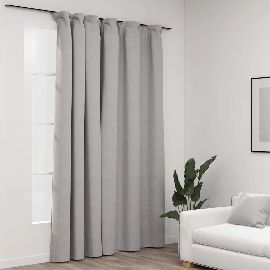 Blackout Curtain with Hooks, Linen Look