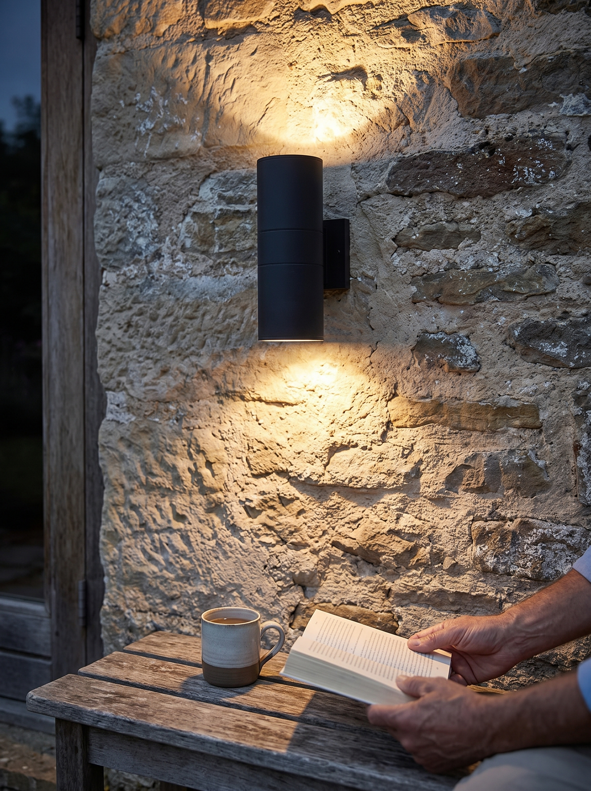 Twin beams forming an hourglass of light on a render wall