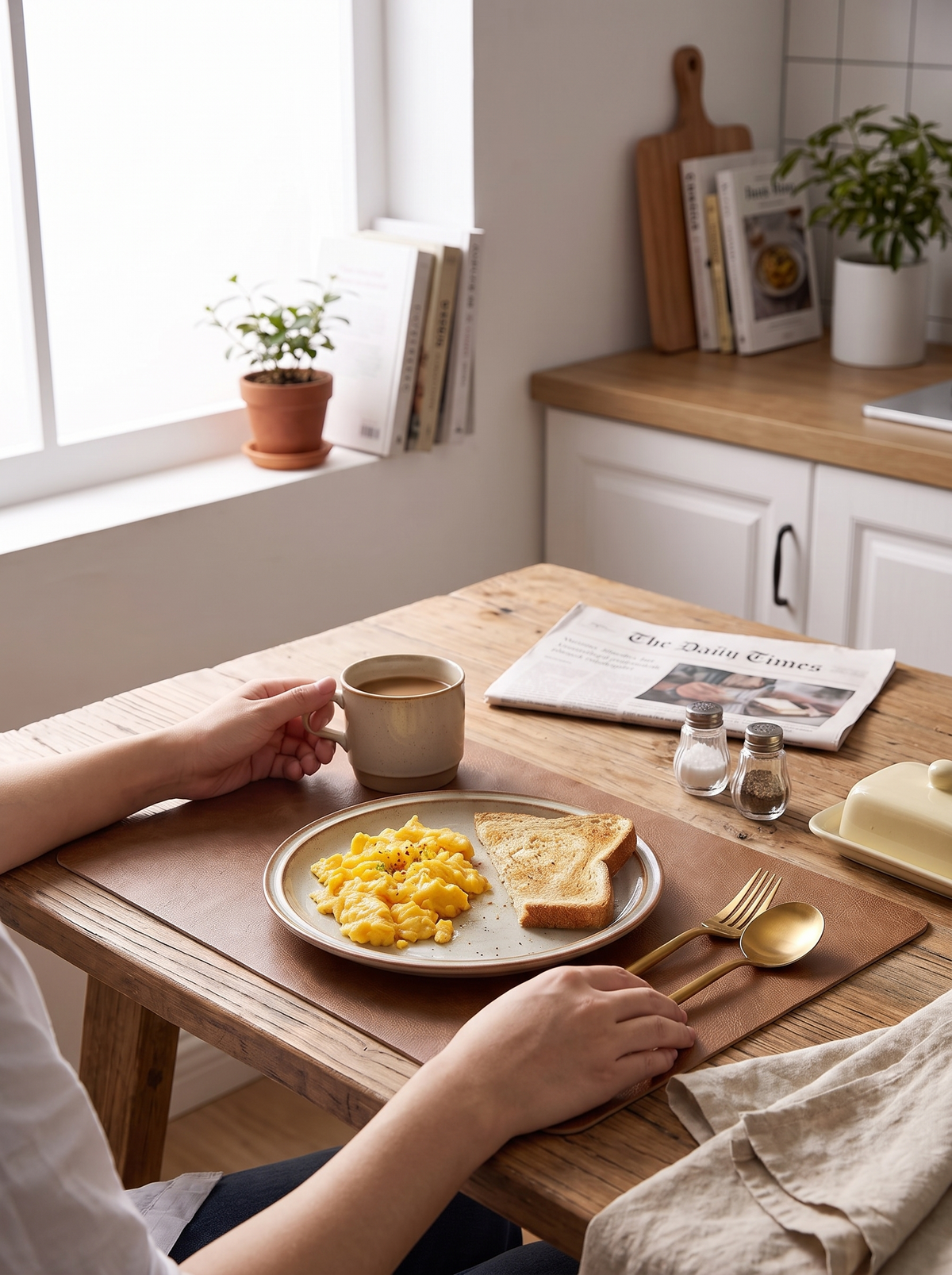 Faux leather placemats on a set dining table