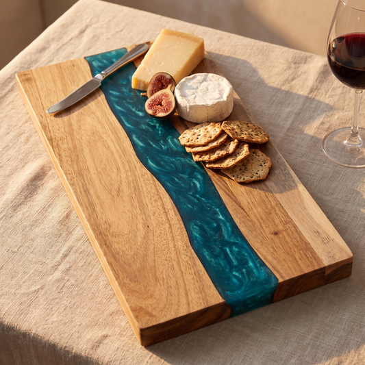 Resin river acacia board with a cheese course