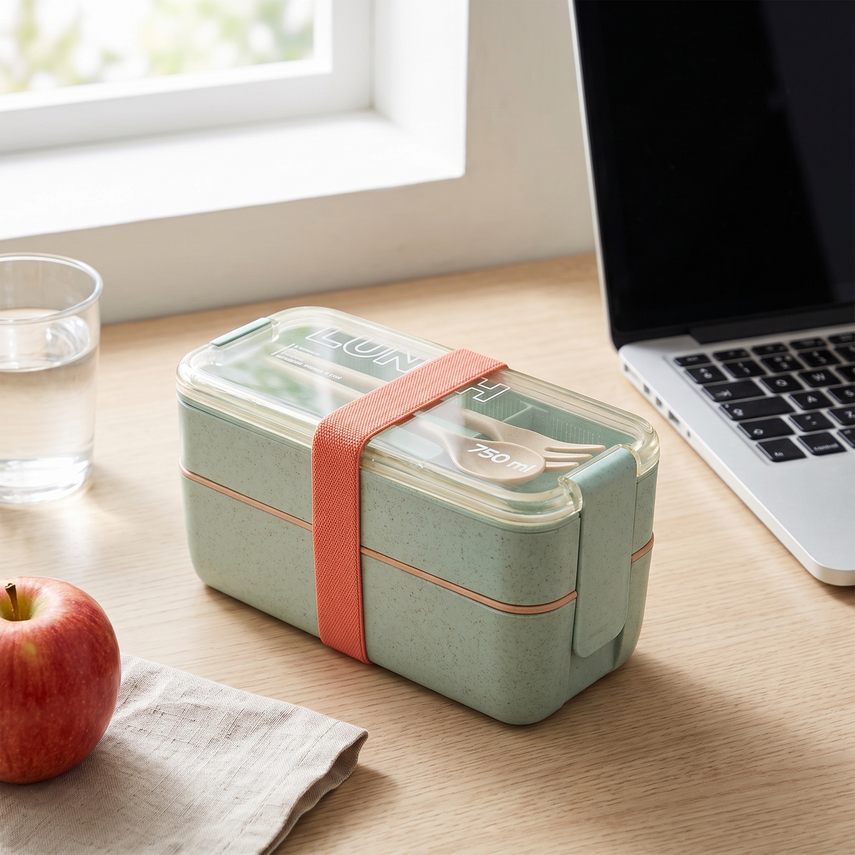 Stacking wheat straw lunch box with retaining band