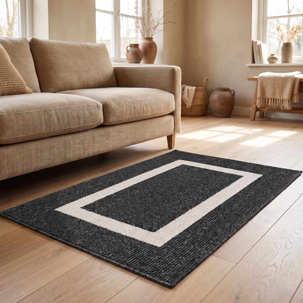 Quadra bordered floor rug