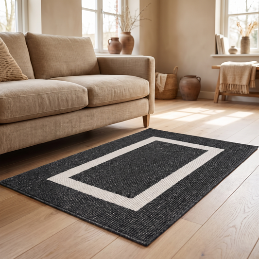 Quadra bordered floor rug
