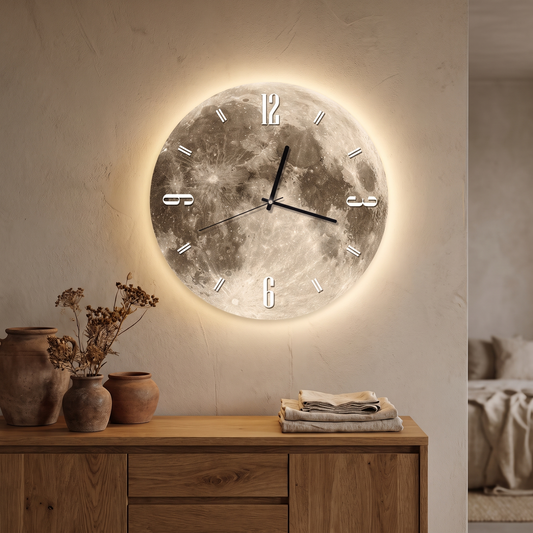 Luna backlit moon wall clock