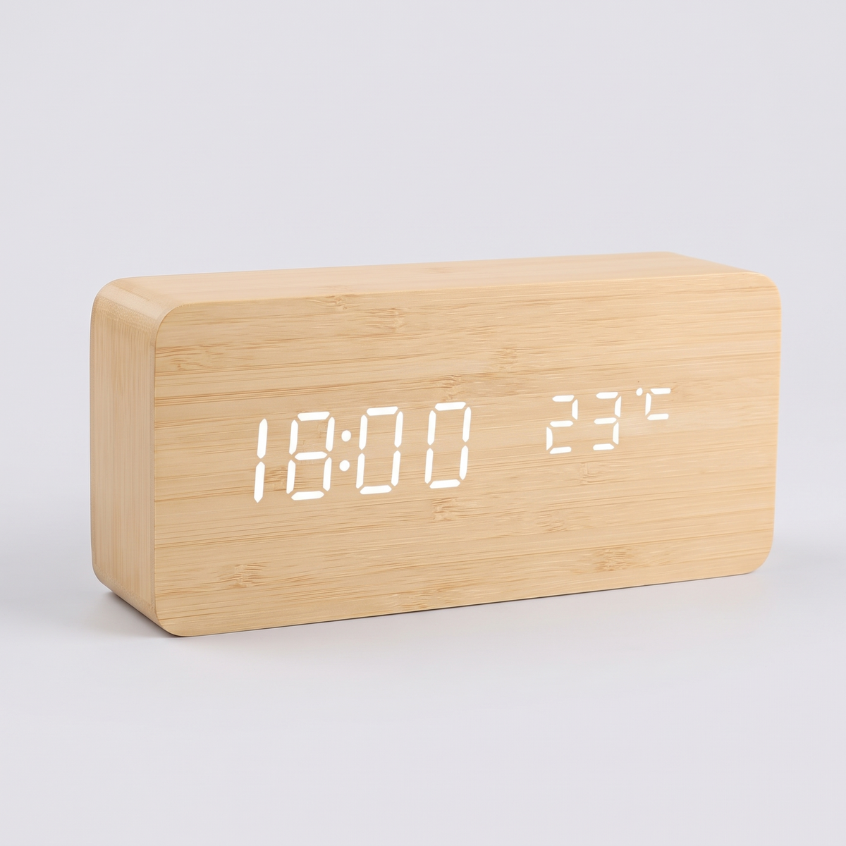 Tempo LED clock, bamboo rectangular body