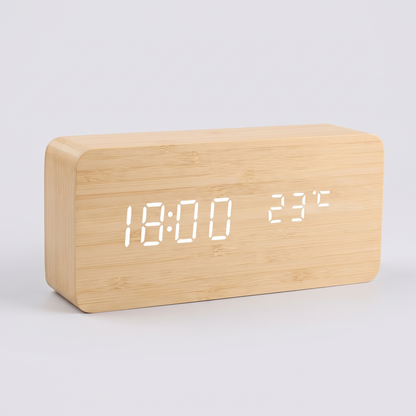 Tempo LED clock, bamboo rectangular body