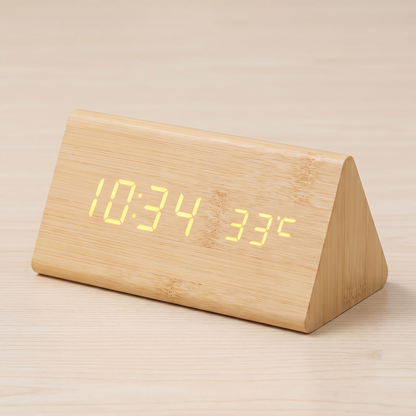 Tempo LED clock, bamboo triangular body