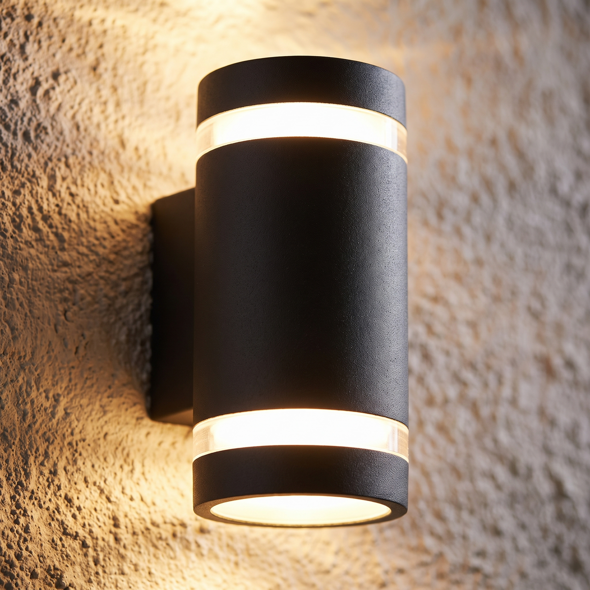 Column wall light detail showing the two lit bands