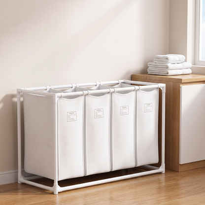 Triage laundry sorter in the four-bag size in a utility room