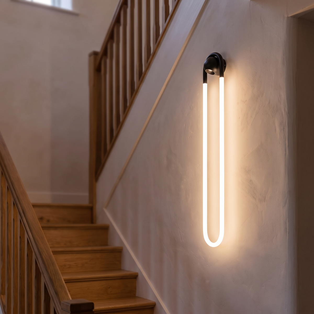 Loop arc wall light lit in a stairwell