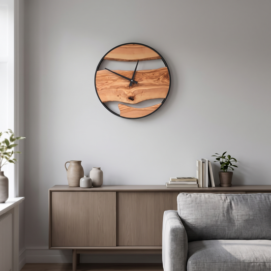 Grove | Iron and Olive Wood Wall Clock, Ø35 cm