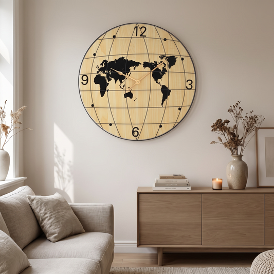 Meadow | Yellow and Black Wooden Wall Clock, Ø50 cm