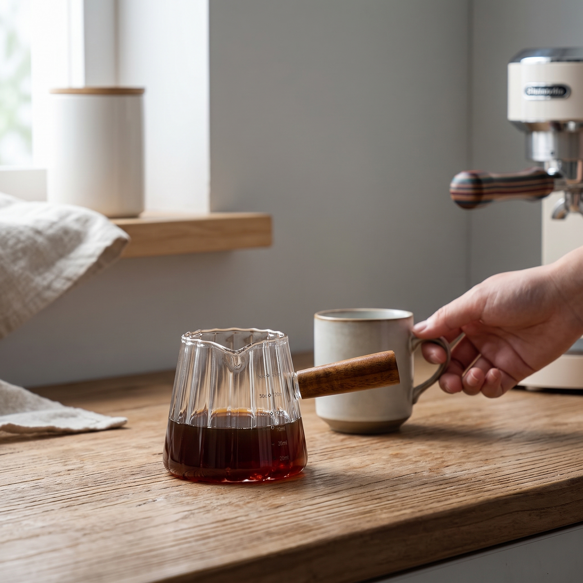 Acorn | Mini Glass Coffee Cup with Wooden Handle, 180 ml