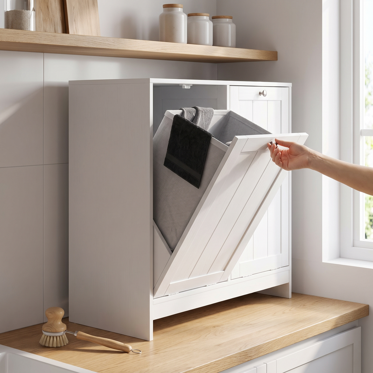 Hatch | Tilting Laundry Basket Cabinet, White