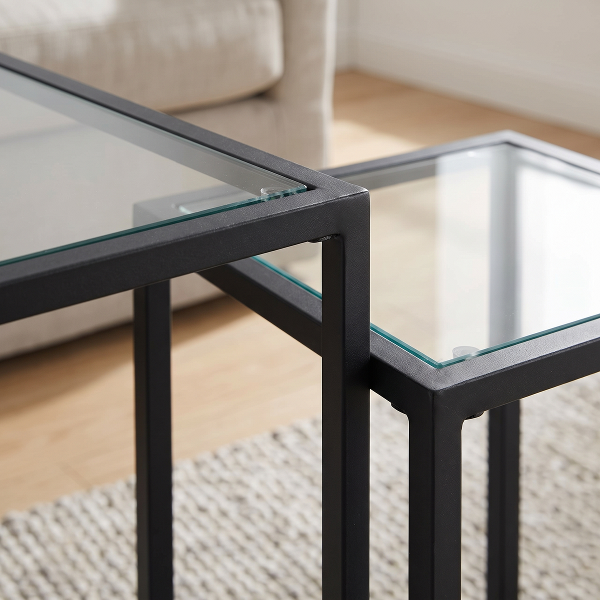Slate | Stackable Steel-Leg Side Tables, Set of 2, Black