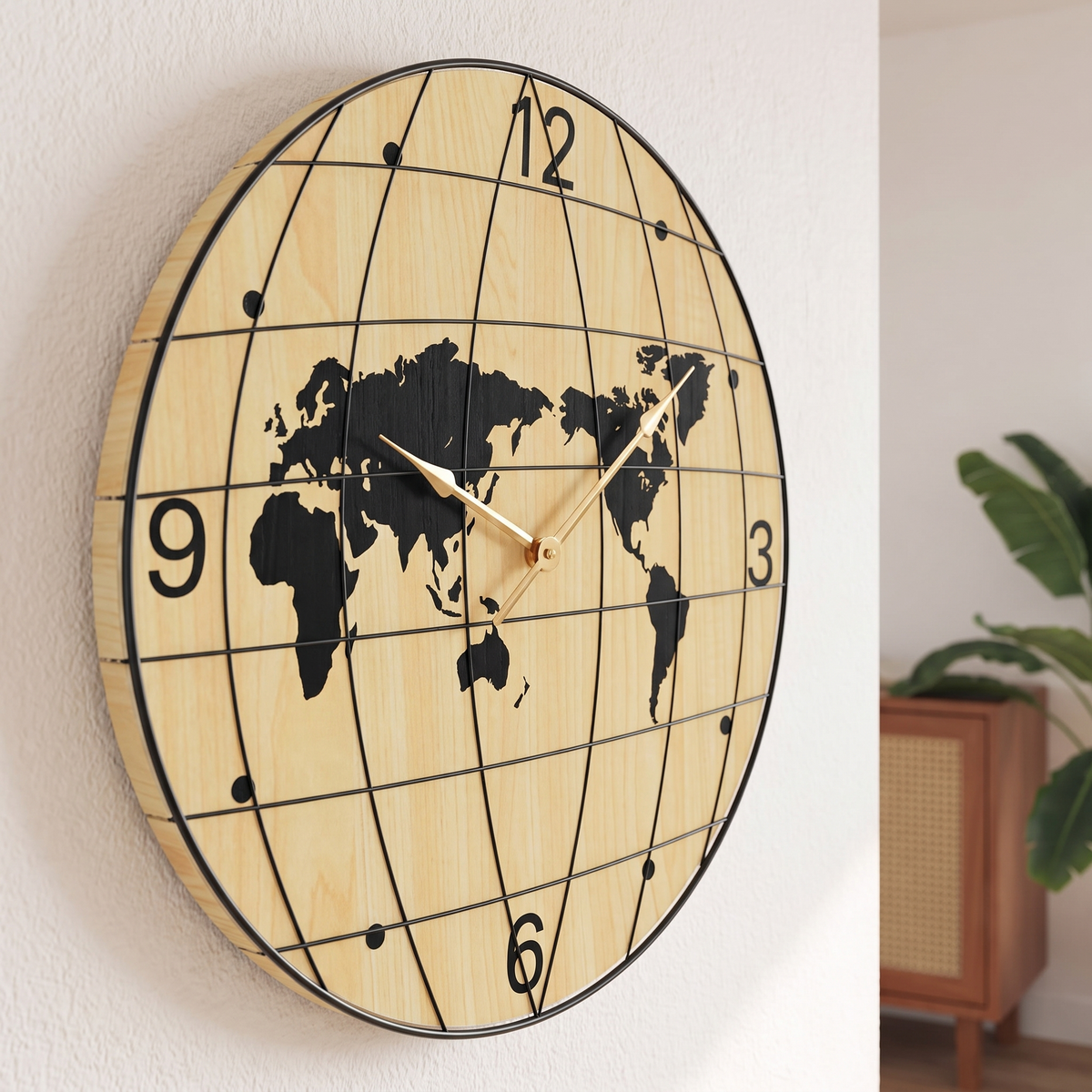Meadow | Yellow and Black Wooden Wall Clock, Ø50 cm