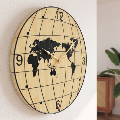 Meadow | Yellow and Black Wooden Wall Clock, Ø50 cm