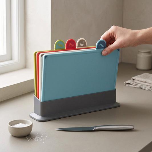 Plank | Indexed Cutting Board Set with Stand, Four Pieces