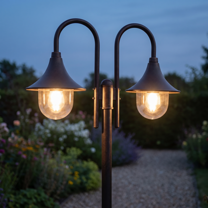 Avenue | Two-Lantern Bronze Garden Post Light, E27, 220 cm