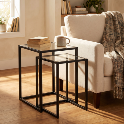 Slate | Stackable Steel-Leg Side Tables, Set of 2, Black