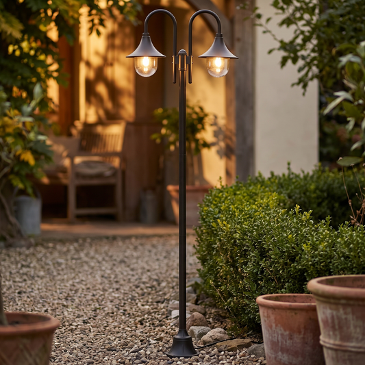 Avenue | Two-Lantern Bronze Garden Post Light, E27, 220 cm